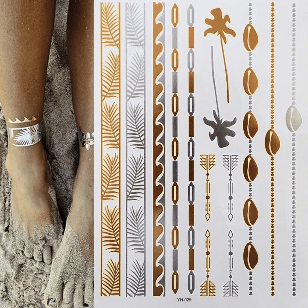 3 sheets Golden Silver Temporary Tattoo - Picture 11 of 13
